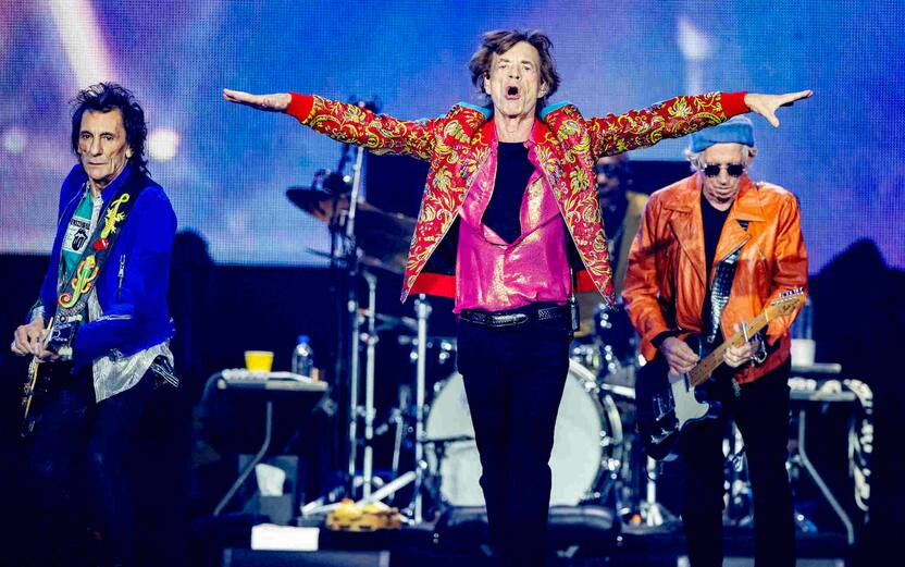 Mick Jagger, Ronnie Wood and Keith Richards of The Rolling Stones perform on stage during Stones Sixty Europe 2022 Tour at Johan Cruijff Arena on July 7, 2022 in Amsterdam, Netherlands. Photo by Robin Utrecht/ABACAPRESS.COM