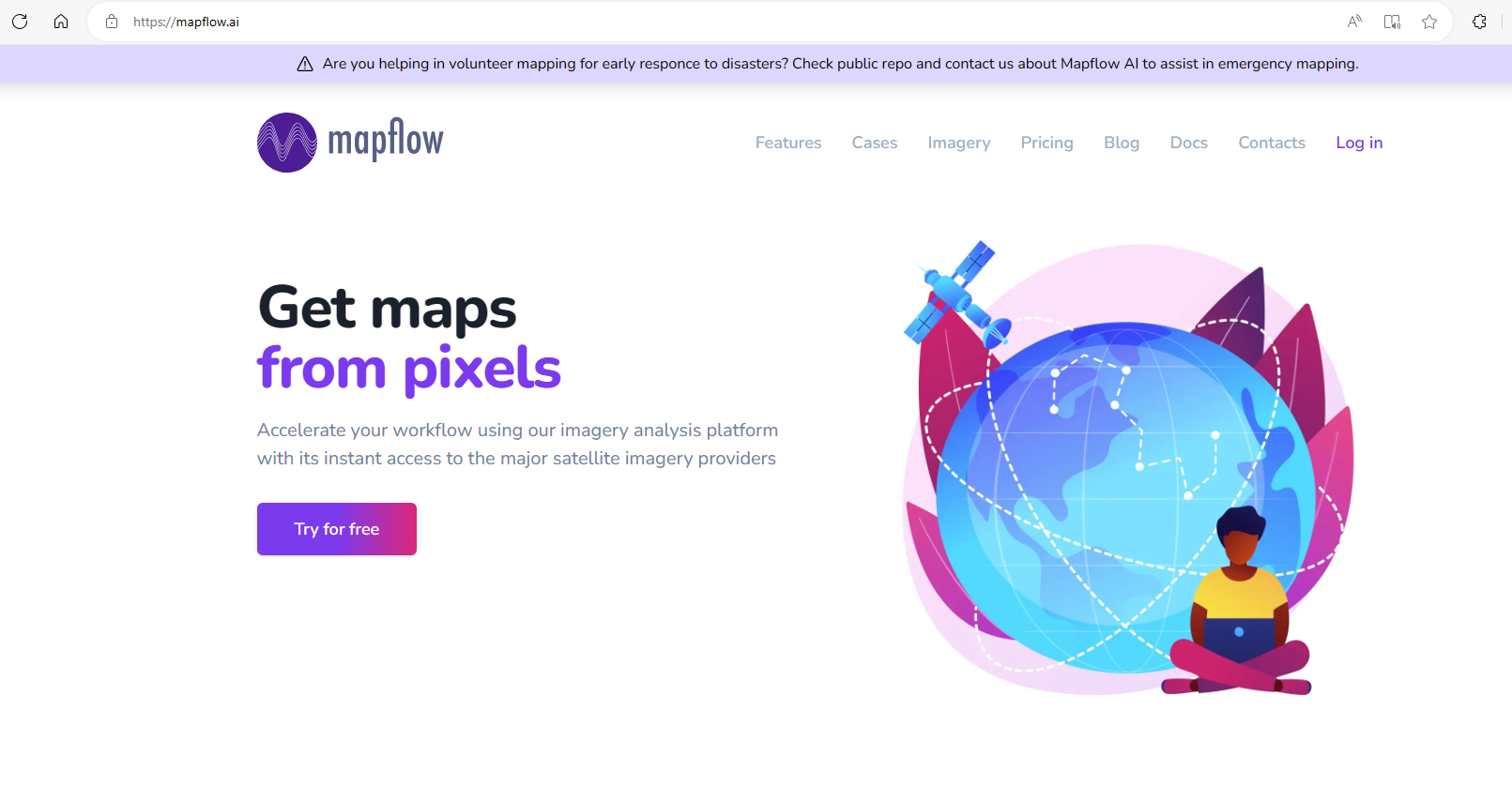 Screenshot showing the Mapflow plugin wbebsite with a stylized globe.