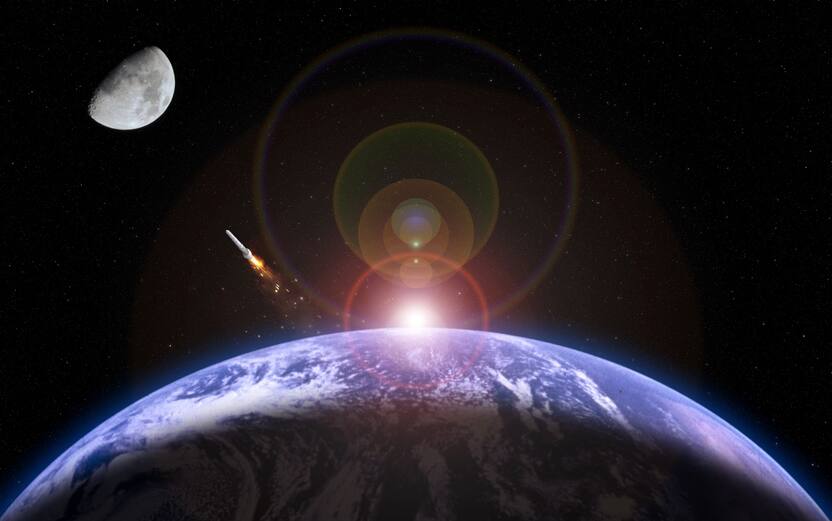 The photograph describes the moon mission. The photograph of moon was captured by myself. The photograph of Earth and rocket are taken from the following NASA's website: http://nssdc.gsfc.nasa.gov/photo_gallery/photogallery-earth.html 