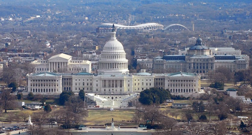 Aerial photograph of the U.S. Capitol building.